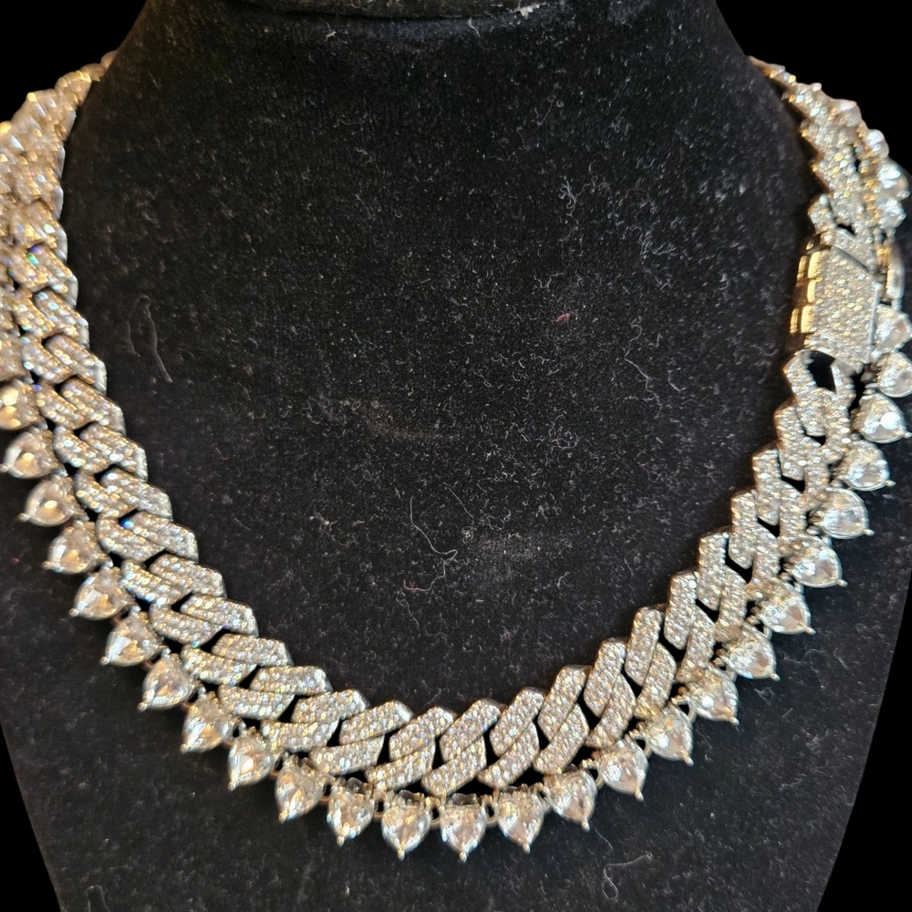 Silvertone Bling Necklace ✨️Cuban and Heart Shaped✨️